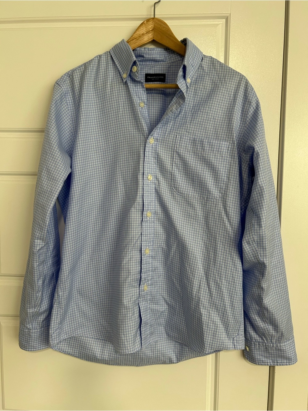 Proper cloth Mens Sm (broad chest) Light Blue Check Button-Down Dress Shirt